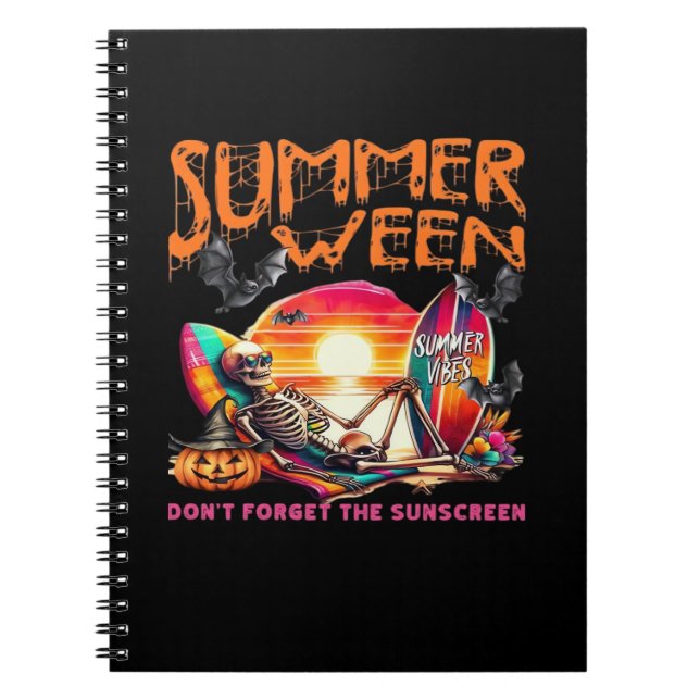 Carnet Drôle Été Skeleton Sur Plage Au Coucher Du Soleil (Devant)