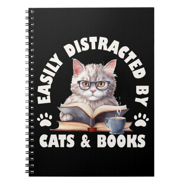 Carnet Drôle Facilement Distrait Par Les Chats Et Les Liv (Devant)