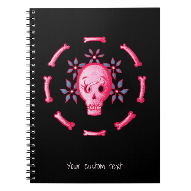 Carnet Drôle Goth Crâne noir rose (Devant)