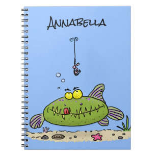 Carnet Drôle gras affamé poisson vert dessin de pêche