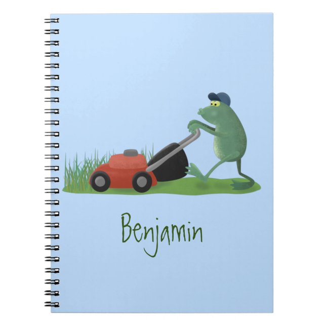 Carnet Drôle grenouille verte tondre la pelouse dessin (Devant)