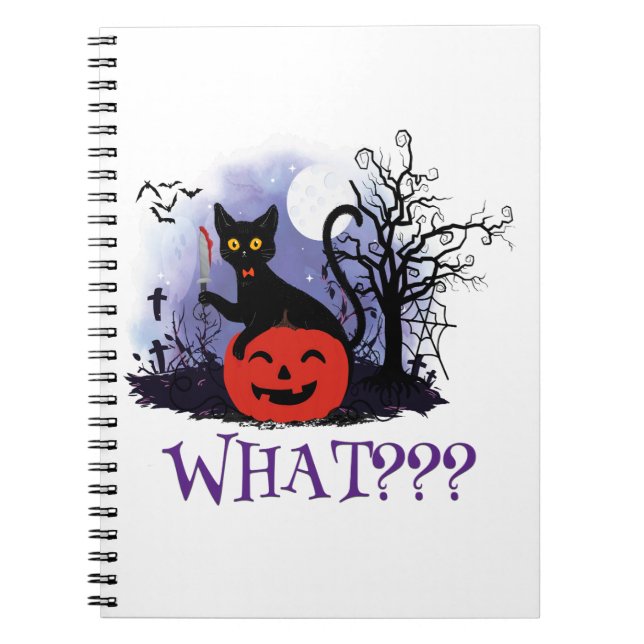 Carnet Drôle Halloween Bewitched Chat noir Quoi? (Devant)