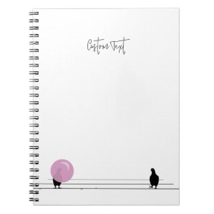 Carnet Drôle mignon Bubblegum Birds sur un fil blanc