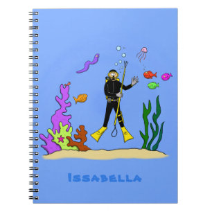 Carnet Drôle plongeur et poisson mer créatures dessin ani