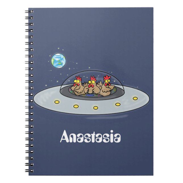 Carnet Drôle poule dans l'espace dessin animé (Devant)