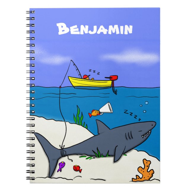 Carnet Drôle requin couché et dessin animé de pêche (Devant)