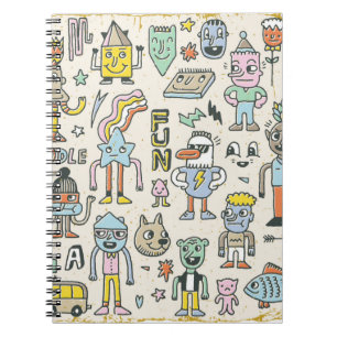 Carnet Drôle Wacky Doodle Caractères Set 2. Textu vintage