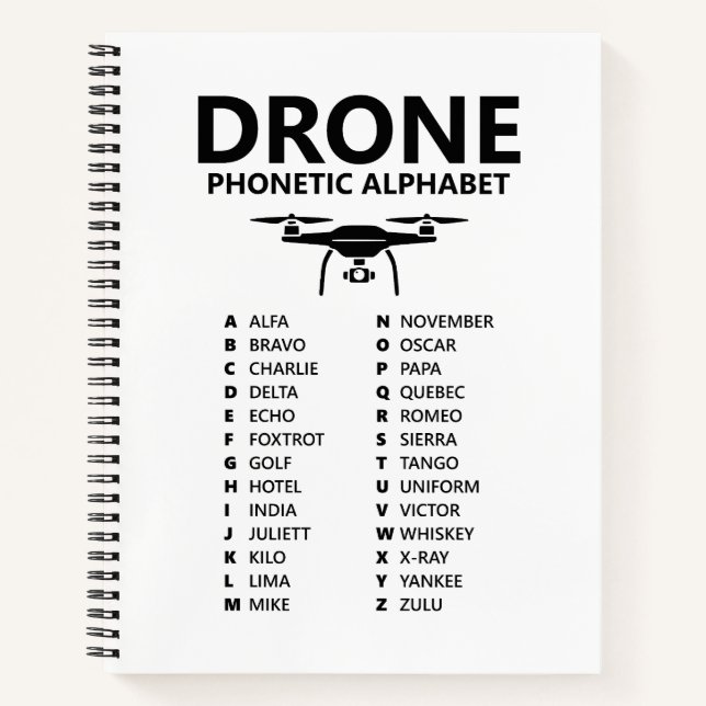 Carnet Drone Phonetic Alphabet – White Graph Notebook (Devant)