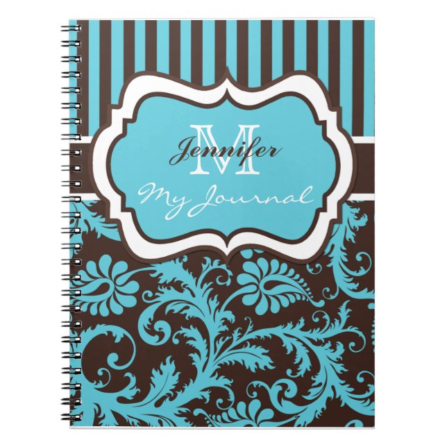 Carnet du journal Brown bleu blanc rayé Damask (Devant)