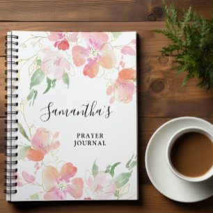 Carnet du journal de prière de fleurs roses spiral