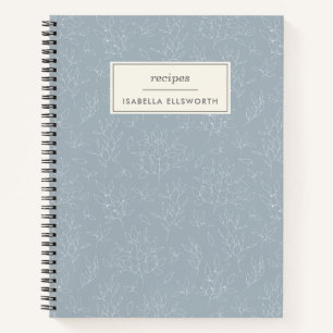 Carnet Dusty Blue Botanical Line Art Personnalisé Recette