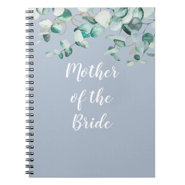 Carnet Dusty Blue Eucalyptus Vert BRIDAL FÊTE Cadeaux (Devant)