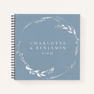 Carnet Dusty Blue Floral Wreath Monogramme personnalisé