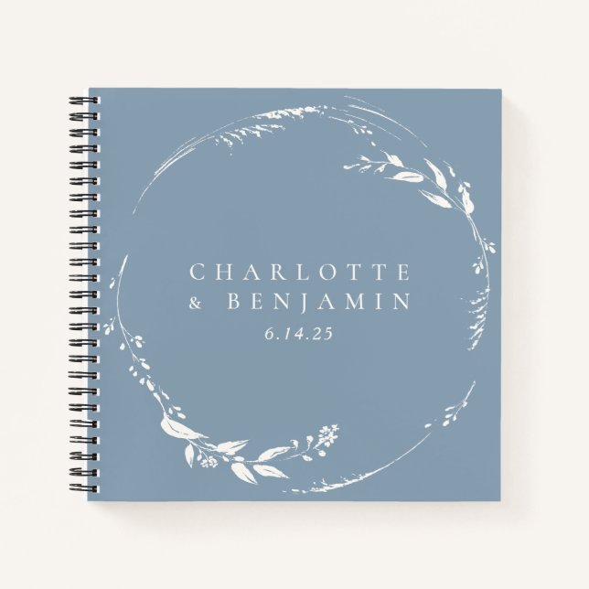 Carnet Dusty Blue Floral Wreath Monogramme personnalisé (Devant)