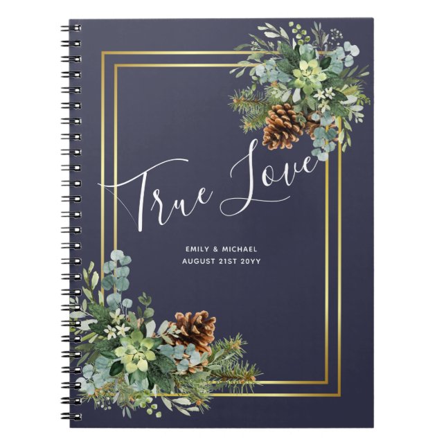 Carnet Dusty Blue Mariage Eucalyptus Budget vert (Devant)