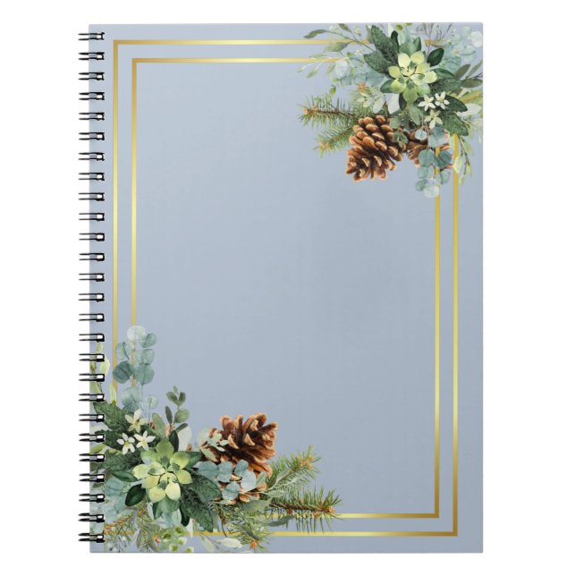 Carnet Dusty Blue Mariage Eucalyptus Budget vert (Devant)