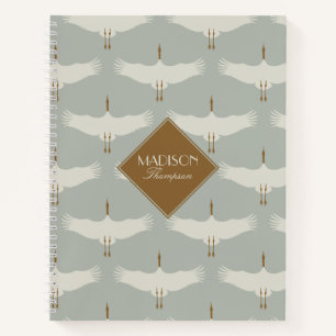 Carnet Dusty Blue Neutral Birds Swans Art Déco Monogramme