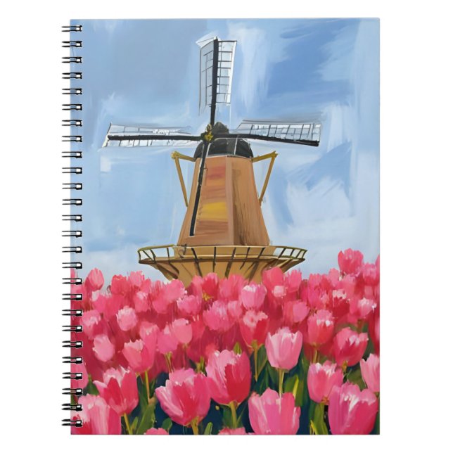 Carnet Dutch Windmill | Tulip Flower Field Watercolor (Devant)