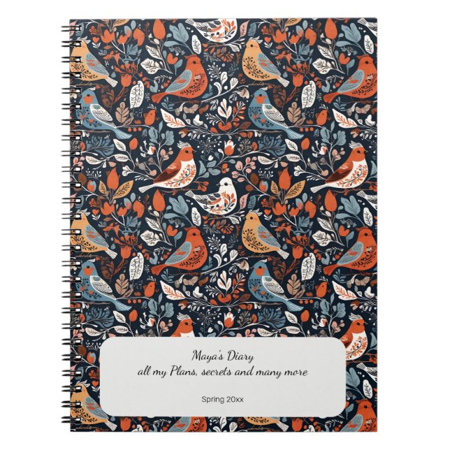 Carnet Dynamique Floral Nordique Et Motif D'Oiseaux Perso (Devant)