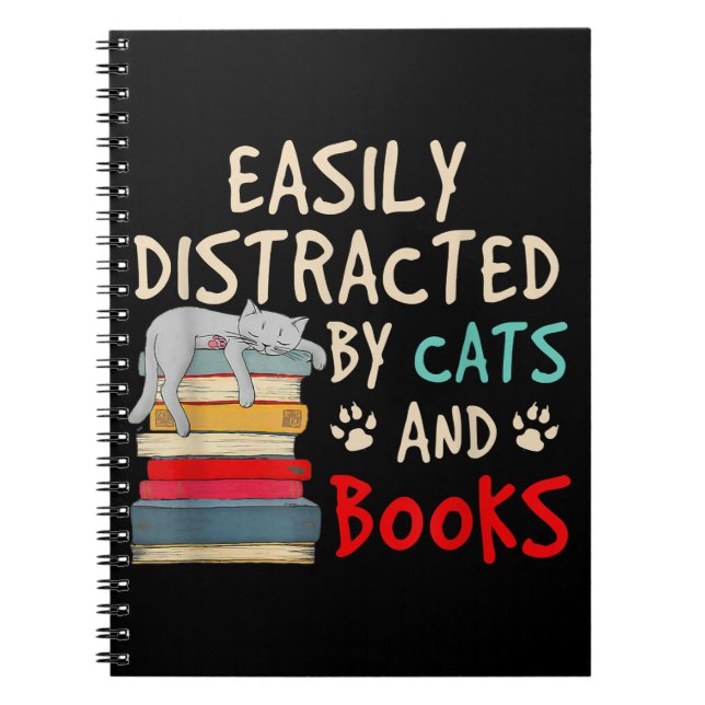 Carnet Easily Distracted by Cats and Books | Chat (Devant)
