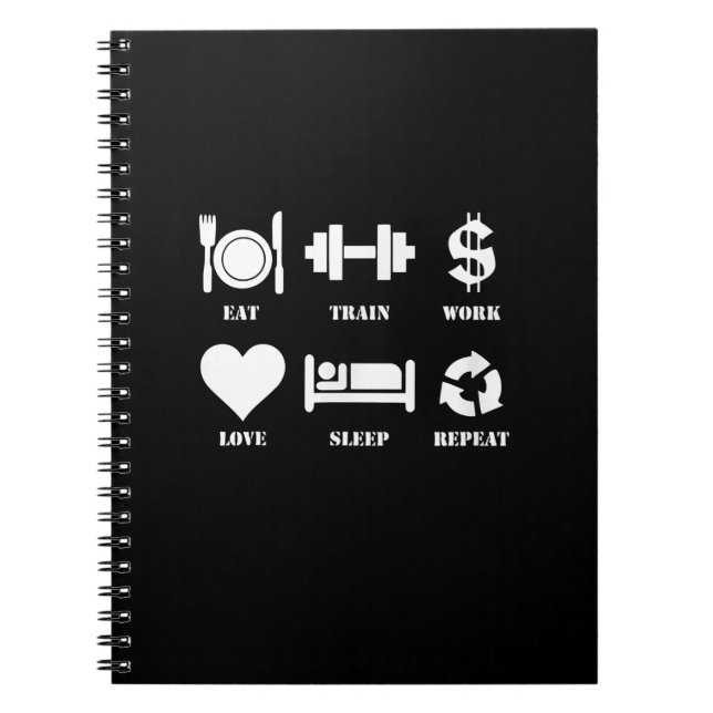 Carnet Eat Train Work Love Sleep Repeat Motivational Gym (Devant)
