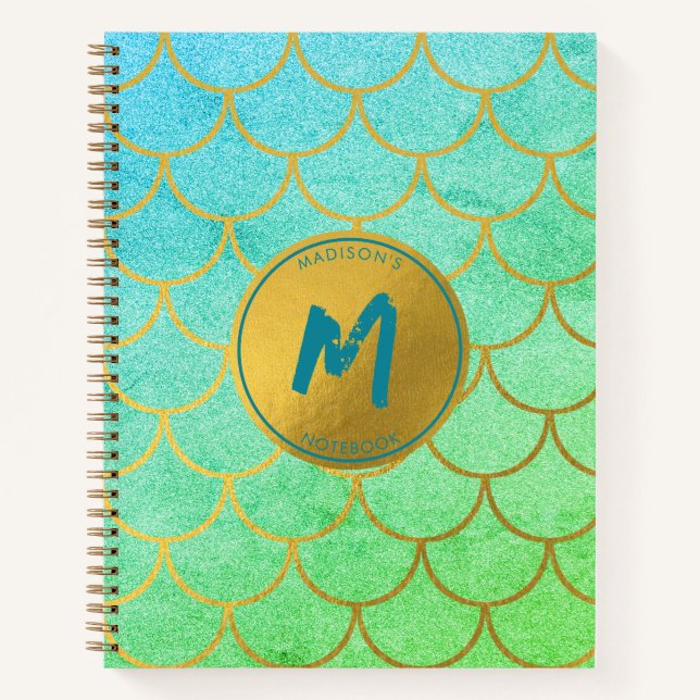 Carnet Écaille de Sirène en Or Paillettes de Turquoise Mo (Devant)