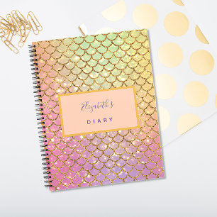 Carnet Écales de sirène rose violet mer verte paillettes