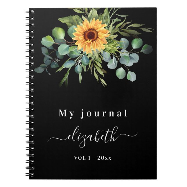 Carnet Écalyptus de tournesol vert noir (Devant)