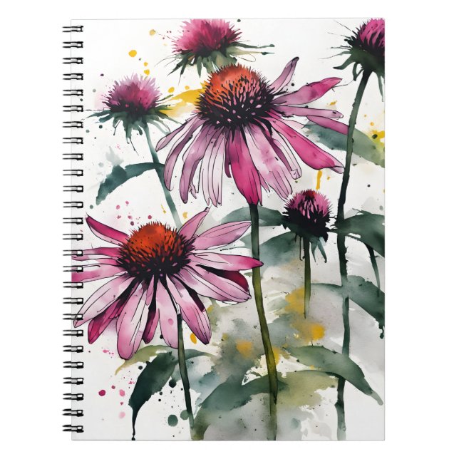 Carnet Echinacea - Fleurs aquarelle (Devant)