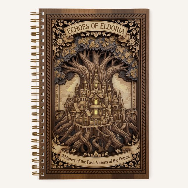 Carnet Echoes of Eldoria Ancient Tree City Wood Carved  (Recto)