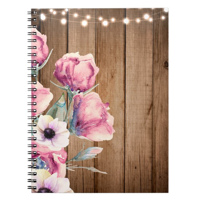 Carnet Éclairage à cordes et Fleurs de campagne Bois rust (Devant)