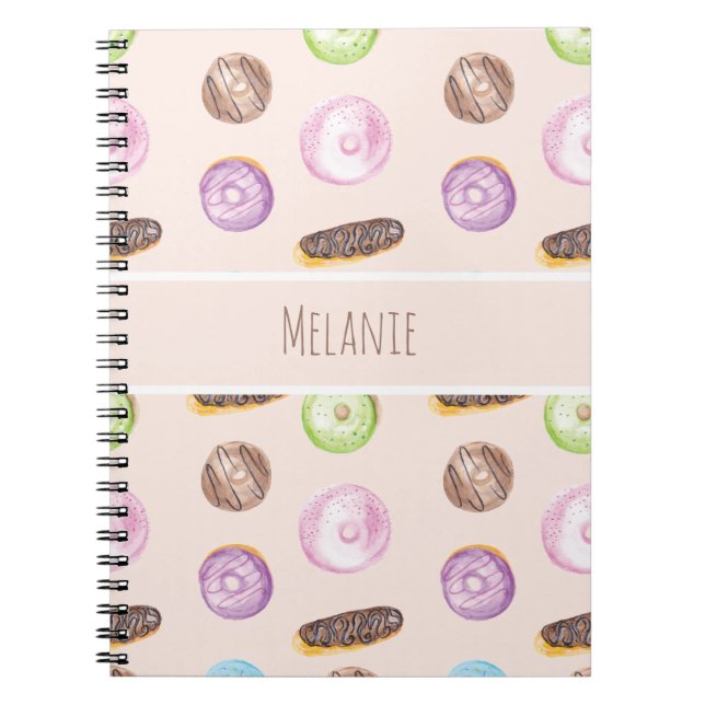 Carnet Éclairs Donuts Aquarelle Amusant Caprice Sucré (Devant)