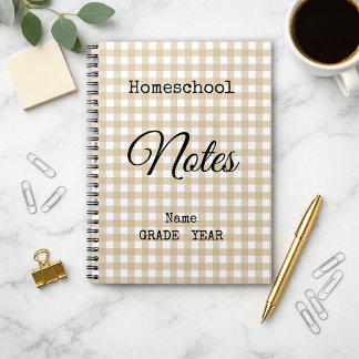 Carnet École à la maison motif gingham marron Retour à l'