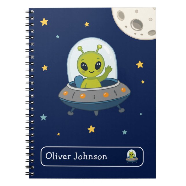 Carnet École de nom d'espace d'alien mignon personnalisé  (Devant)