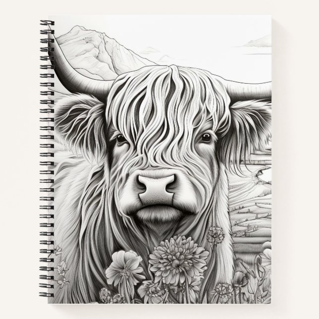 Carnet Écosse Highland Cow Nature paisible Prairie Art (Devant)