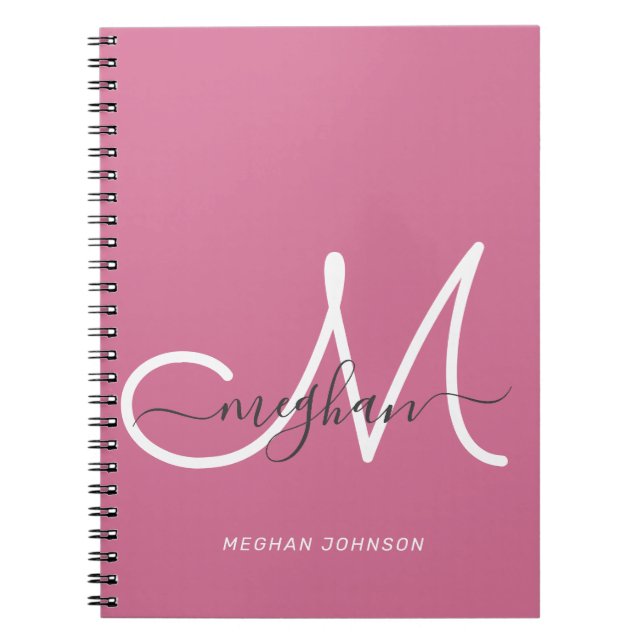 Carnet Écran blanc Chic Hot Rose moderne Monogramme (Devant)