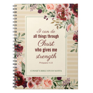 Carnet Écriture chrétienne personnalisée Bourgogne Floral