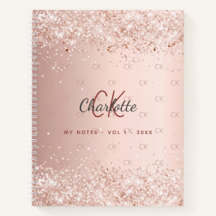 Carnet Écriture de monogramme rose parties scintillant or