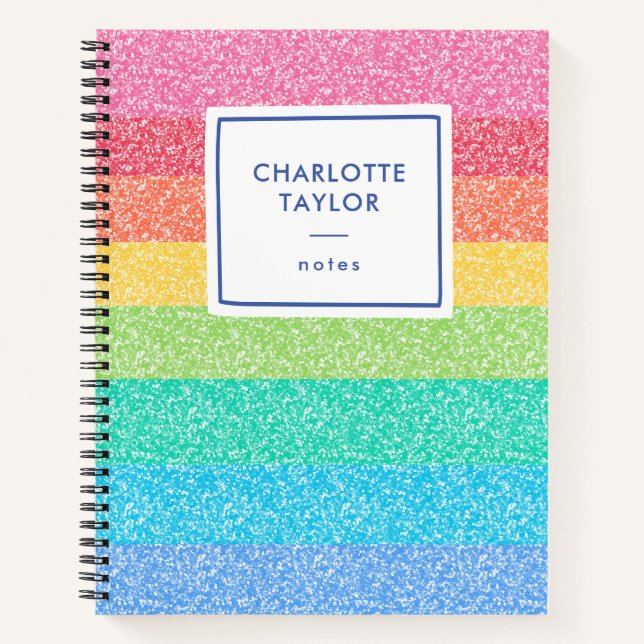 Carnet Écriture de nom arc-en-ciel rayures pailletées mig (Devant)
