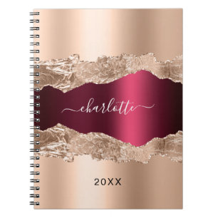 Carnet Écriture de nom de marbre or bordeaux