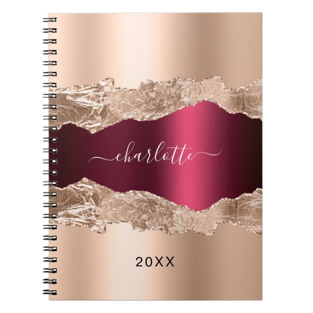 Carnet Écriture de nom de marbre or bordeaux (Devant)