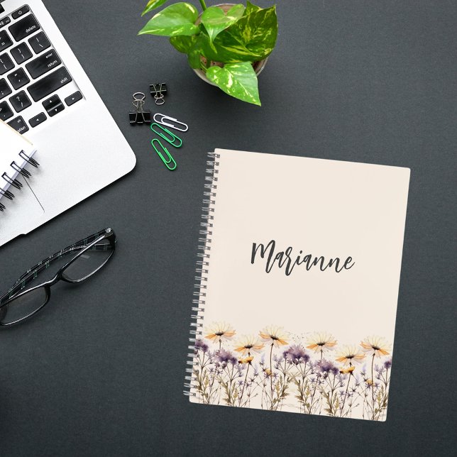 Carnet Écriture de nom personnalisé fleur sauvage beige j (Créateur téléchargé)