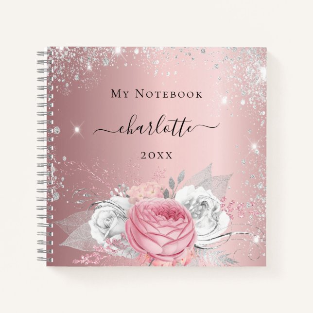 Carnet Écriture du nom de la parties scintillant rose flo (Devant)