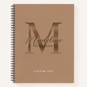 Carnet Écriture élégante monogramme métallisé taupe marro