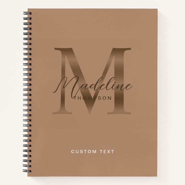 Carnet Écriture élégante monogramme métallisé taupe marro (Devant)