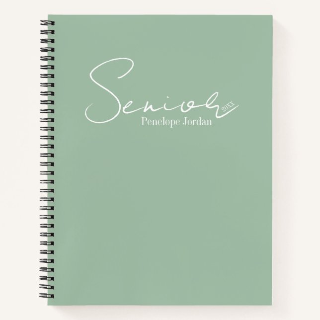 Carnet Écriture Élégante Typographie Vert Doux Année Sêni (Devant)