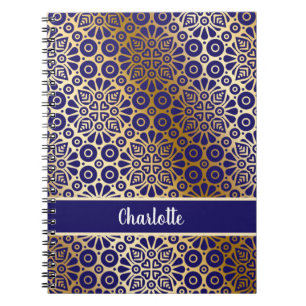 Carnet Écriture motif orientale en or bleu monogramme