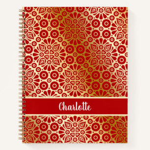 Carnet Écriture motif orientale en or rouge monogramme