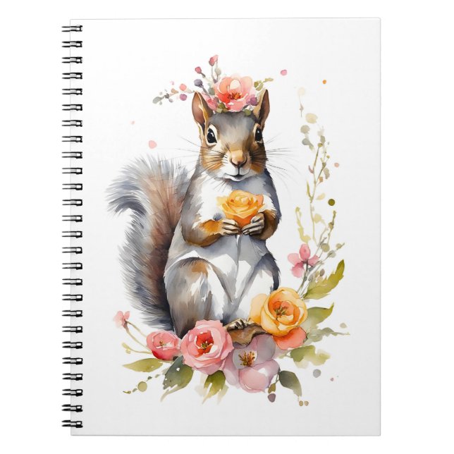 Carnet Écureuil adorable aux fleurs de printemps (Devant)