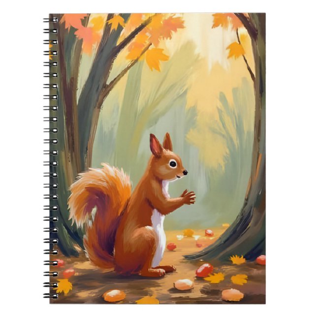 Carnet Écureuil de forêt | Aquarelle d'animal d'automne A (Devant)